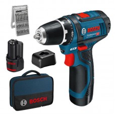 BOSCH GSR 12V-15 gręžtuvas - suktuvas 2x2 Ah + 25 priedai